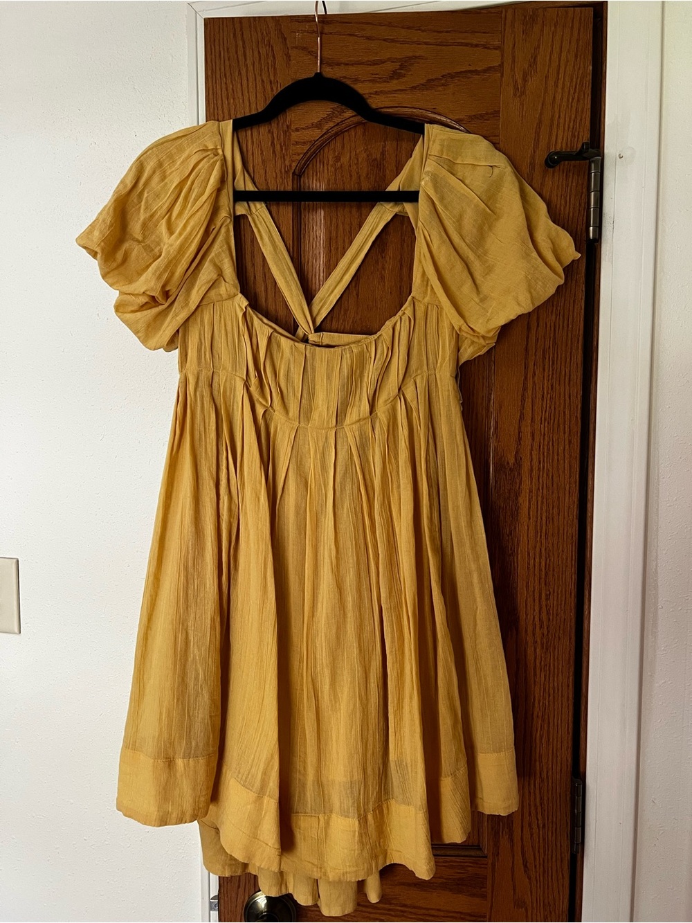 Free People Women's Yellow Puff-Sleeve Cotton Dress
